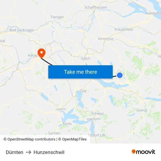 Dürnten to Hunzenschwil map