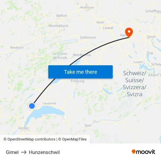 Gimel to Hunzenschwil map