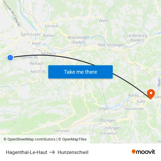 Hagenthal-Le-Haut to Hunzenschwil map