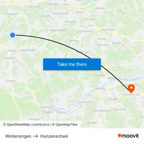Wintersingen to Hunzenschwil map