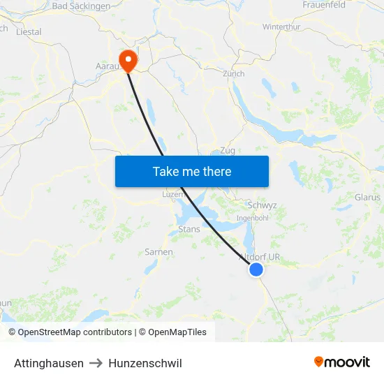 Attinghausen to Hunzenschwil map