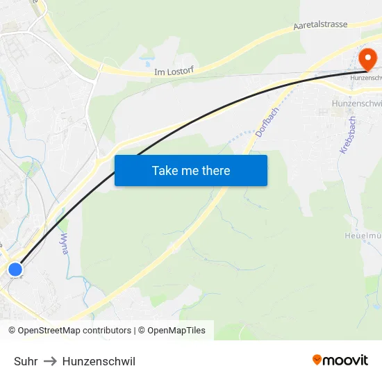 Suhr to Hunzenschwil map