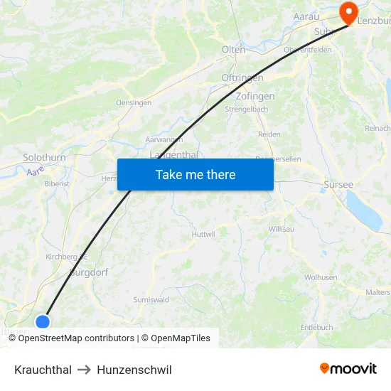 Krauchthal to Hunzenschwil map