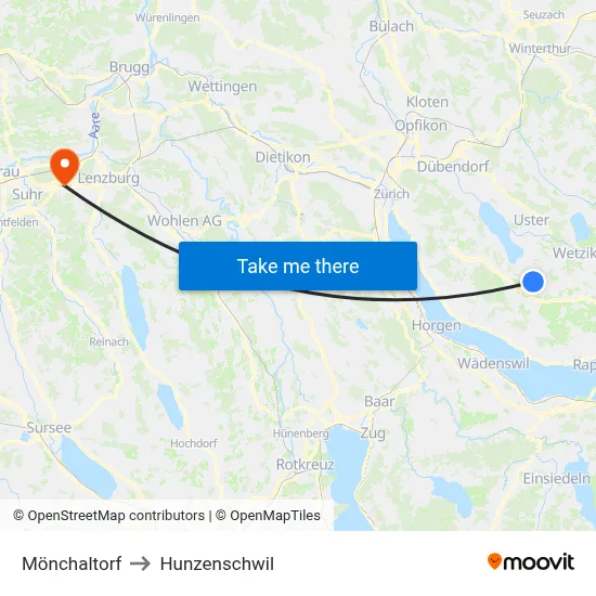 Mönchaltorf to Hunzenschwil map