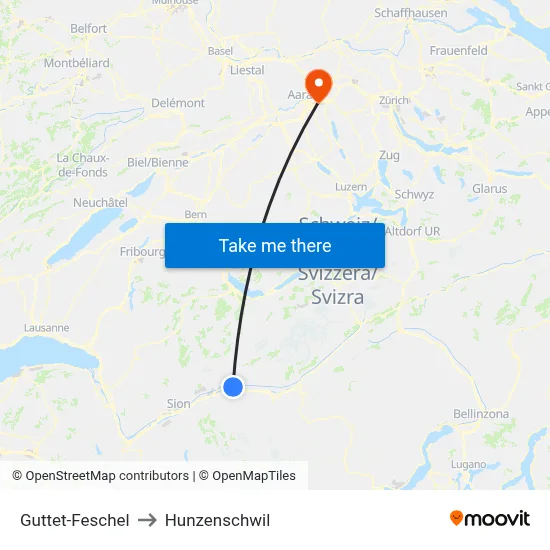 Guttet-Feschel to Hunzenschwil map