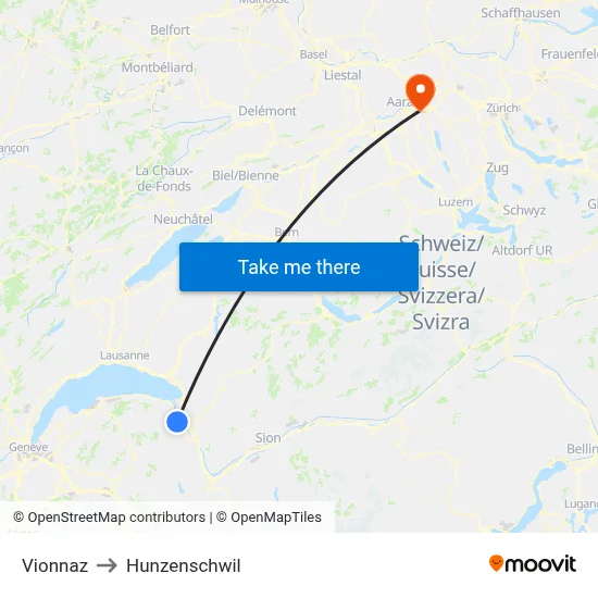 Vionnaz to Hunzenschwil map