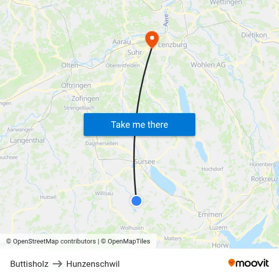 Buttisholz to Hunzenschwil map
