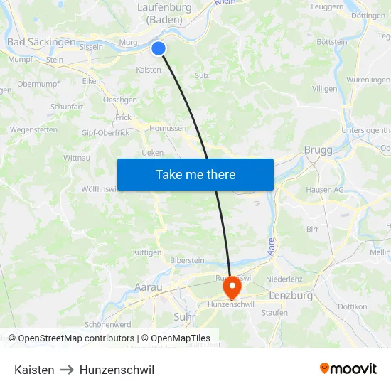 Kaisten to Hunzenschwil map