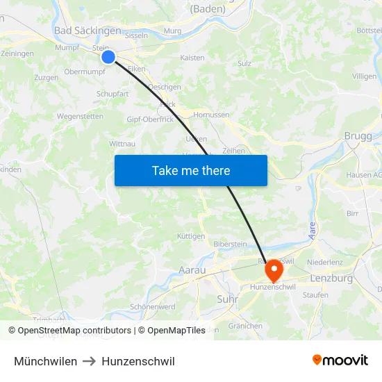 Münchwilen to Hunzenschwil map