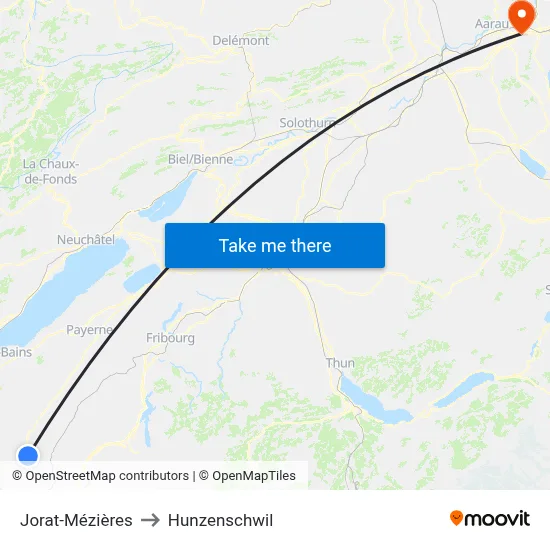 Jorat-Mézières to Hunzenschwil map
