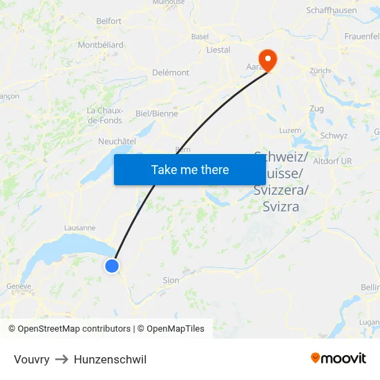 Vouvry to Hunzenschwil map