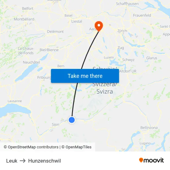 Leuk to Hunzenschwil map