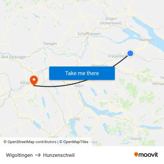 Wigoltingen to Hunzenschwil map