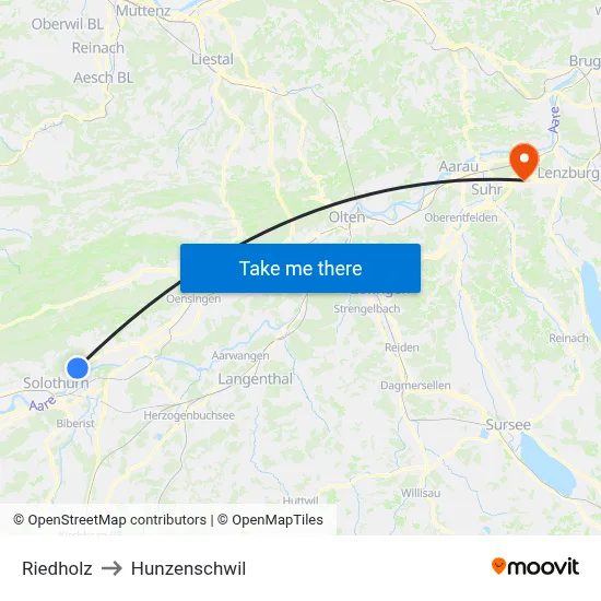 Riedholz to Hunzenschwil map