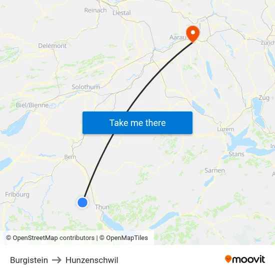 Burgistein to Hunzenschwil map