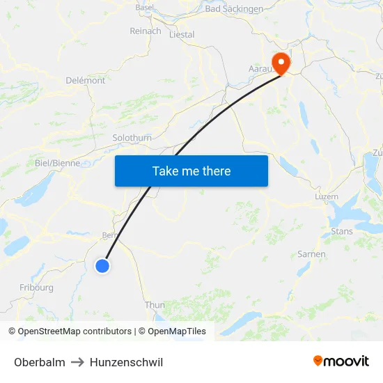 Oberbalm to Hunzenschwil map