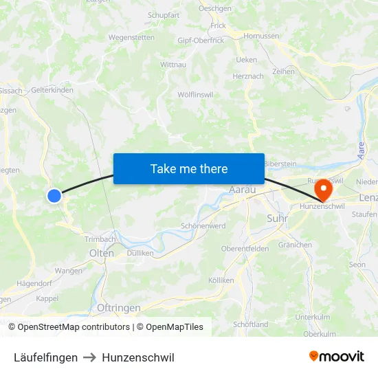 Läufelfingen to Hunzenschwil map