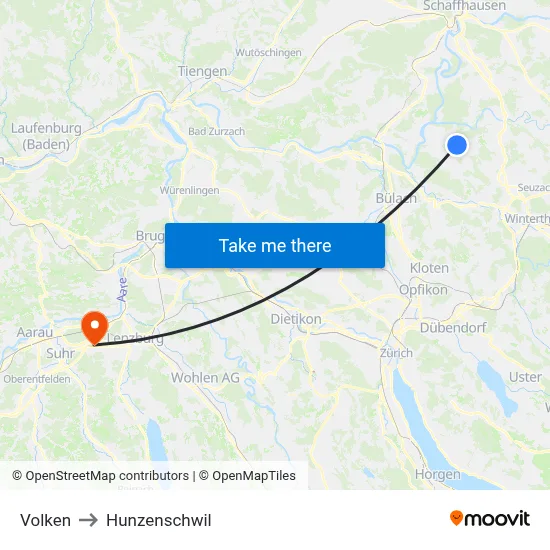 Volken to Hunzenschwil map