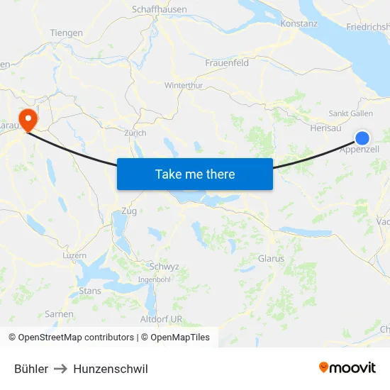 Bühler to Hunzenschwil map