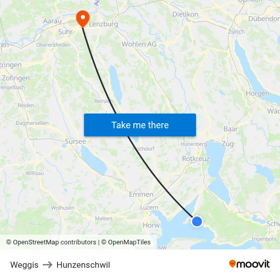 Weggis to Hunzenschwil map