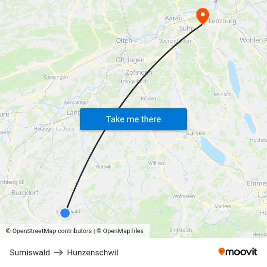 Sumiswald to Hunzenschwil map