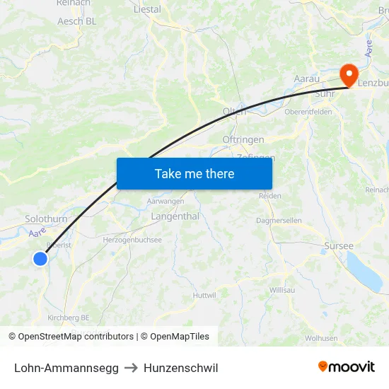 Lohn-Ammannsegg to Hunzenschwil map
