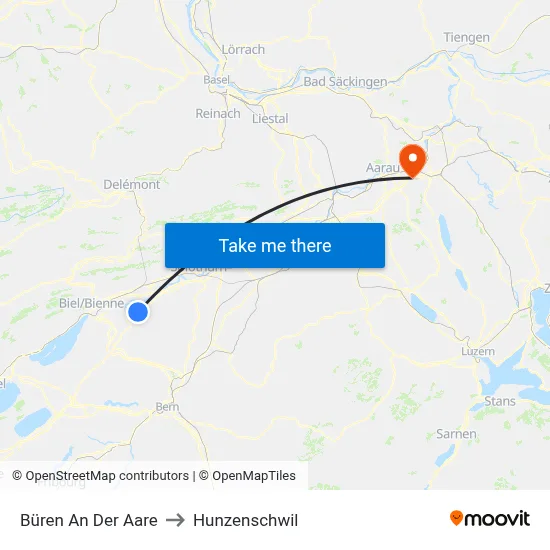 Büren An Der Aare to Hunzenschwil map