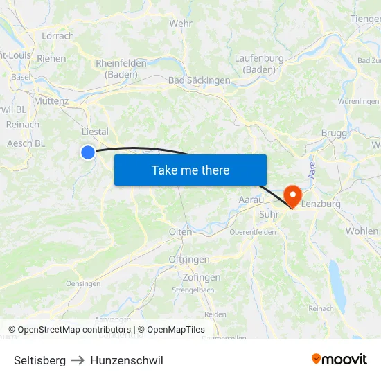Seltisberg to Hunzenschwil map