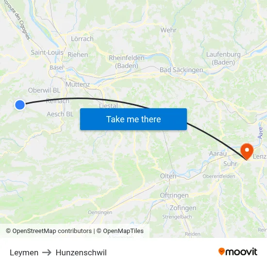 Leymen to Hunzenschwil map
