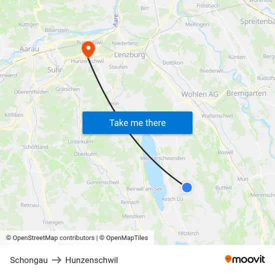 Schongau to Hunzenschwil map
