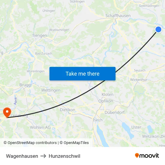 Wagenhausen to Hunzenschwil map