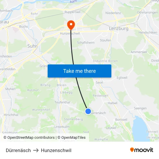 Dürrenäsch to Hunzenschwil map