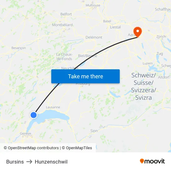 Bursins to Hunzenschwil map
