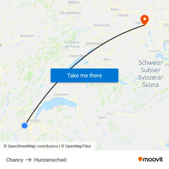 Chancy to Hunzenschwil map