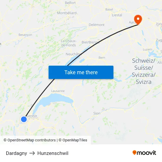Dardagny to Hunzenschwil map