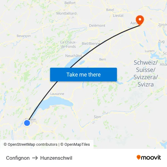 Confignon to Hunzenschwil map
