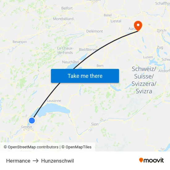 Hermance to Hunzenschwil map
