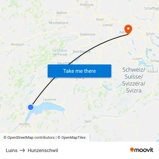 Luins to Hunzenschwil map
