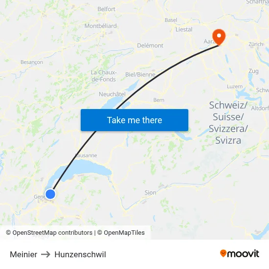 Meinier to Hunzenschwil map