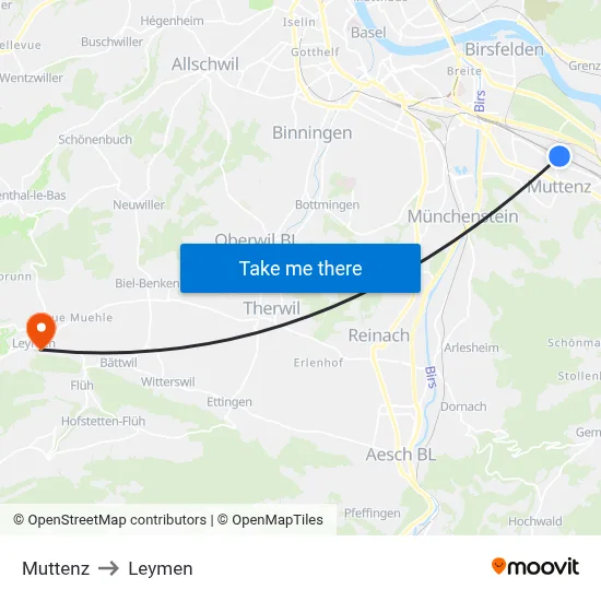 Muttenz to Leymen map
