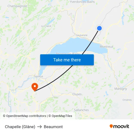 Chapelle (Glâne) to Beaumont map