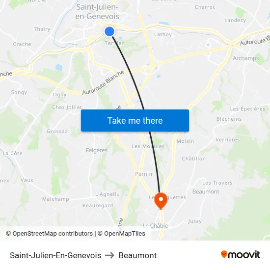 Saint-Julien-En-Genevois to Beaumont map