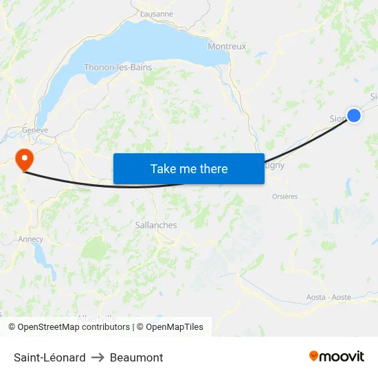 Saint-Léonard to Beaumont map