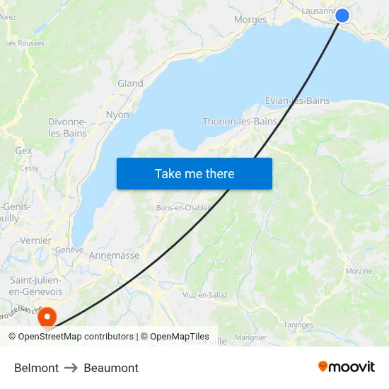 Belmont to Beaumont map
