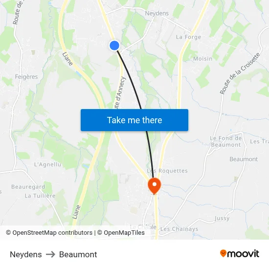 Neydens to Beaumont map