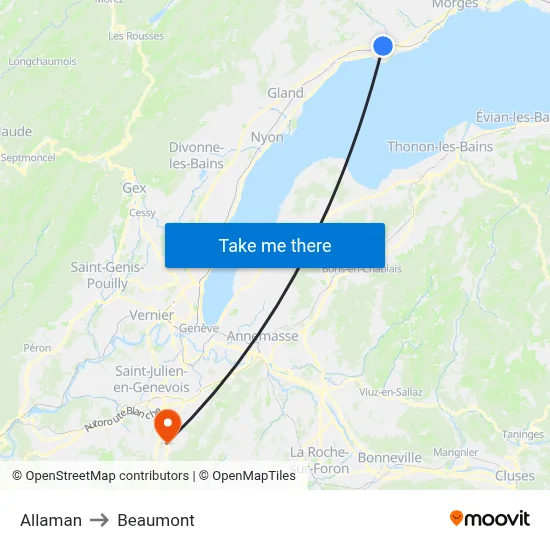 Allaman to Beaumont map