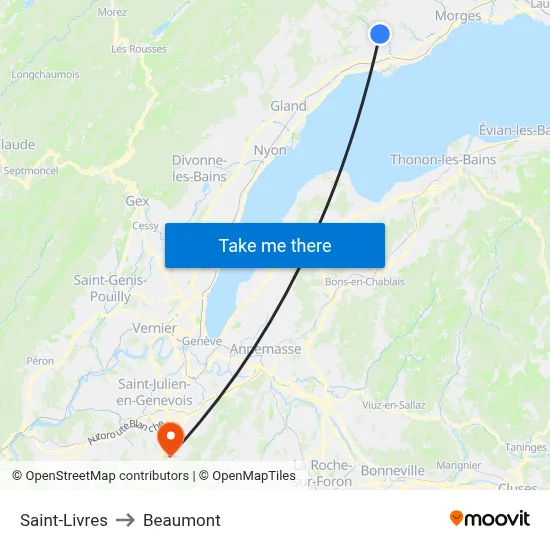 Saint-Livres to Beaumont map