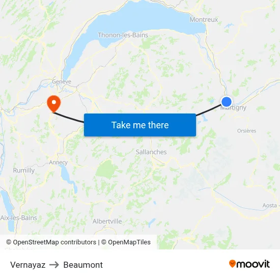 Vernayaz to Beaumont map