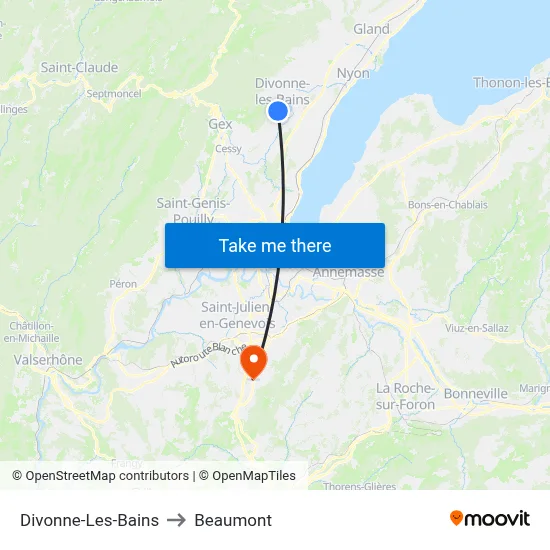 Divonne-Les-Bains to Beaumont map