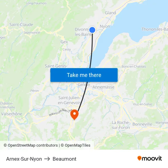 Arnex-Sur-Nyon to Beaumont map
